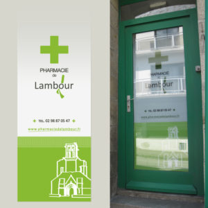 Vitrophanie Pharmacie de Lambour -- BENELELA Studio graphique Pont-l'Abbé, Loctudy