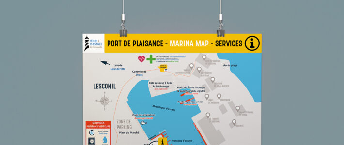 Signalétique – Syndicat mixte des ports de pêche-plaisance de Cornouaille Plan des Services / Pontons du Port de Lesconil pour le compte du Syndicat mixte des ports de pêche - plaisance de Cornouaille