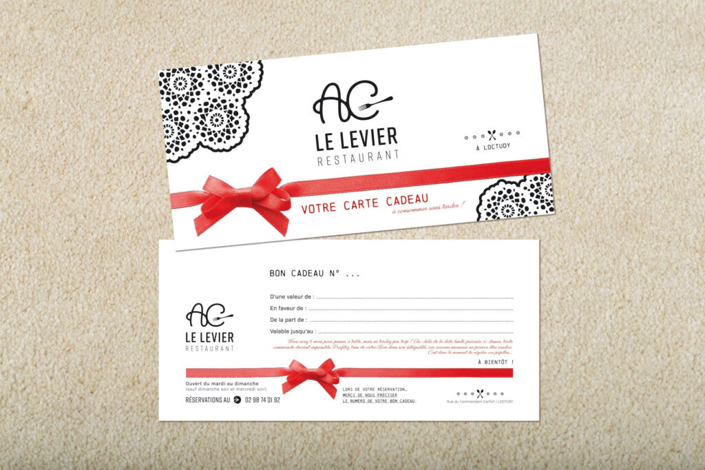 Carte cadeau réalisée pour le restaurant AC LE LEVIER